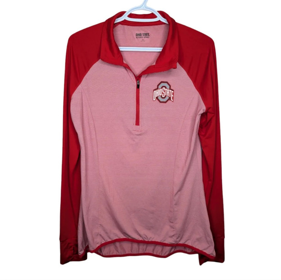 Ohio State Authentic Apparel Sweaters - Ohio State Buckeye Red White Logo Fitted Lightweight Sweater Jacket Women Medium